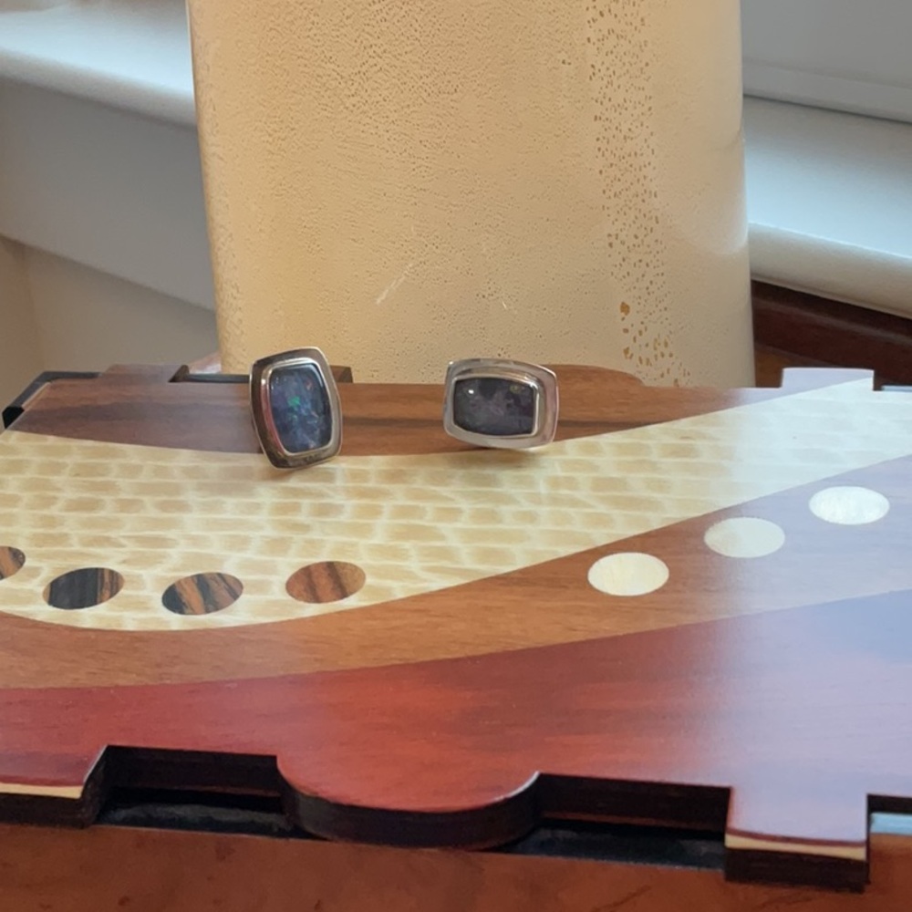 Opal and sterling silver cuff links